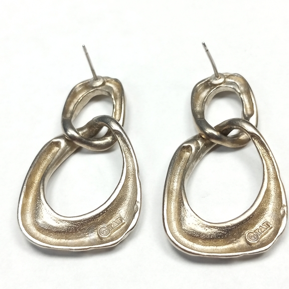 TAT Signed Copyright Vintage Textured Silver Metal Doorknocker Earrings EUC - Picture 4 of 5